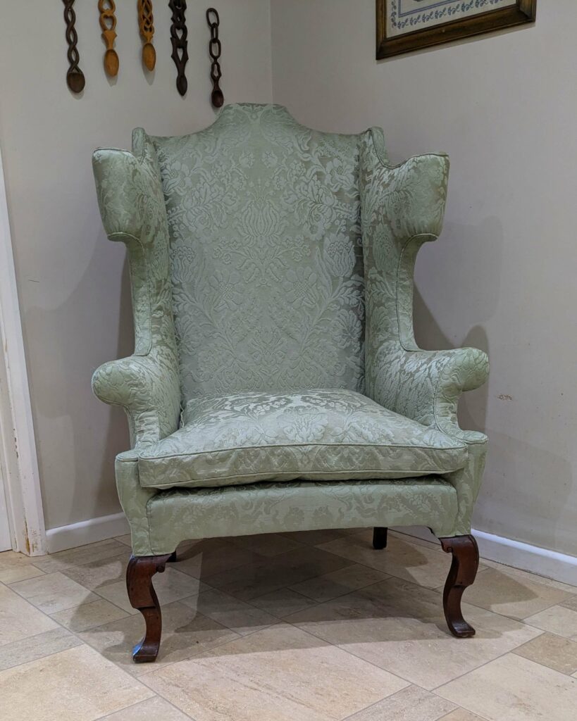 18th Century scrolled wingback chair